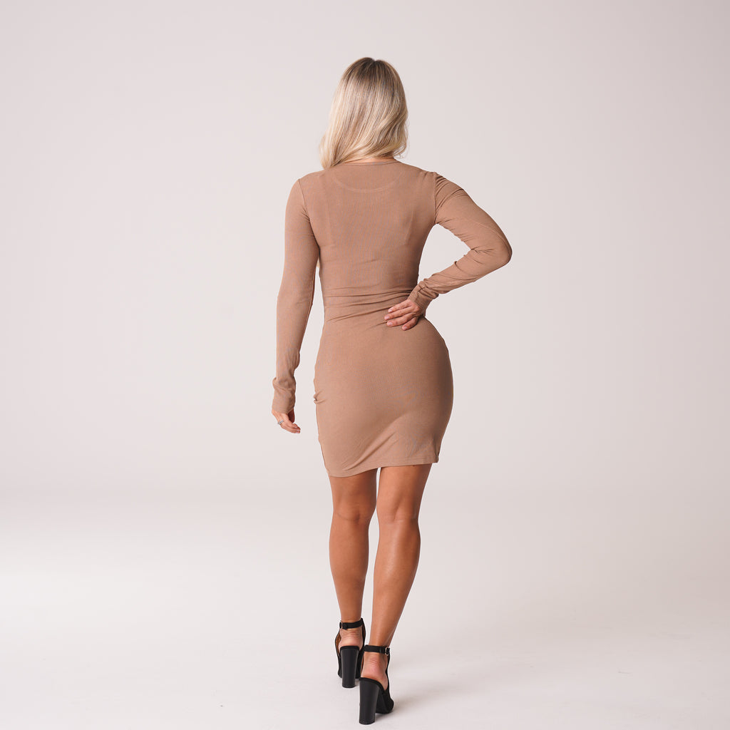 Mocha Easy Daze Ribbed Midi Dress